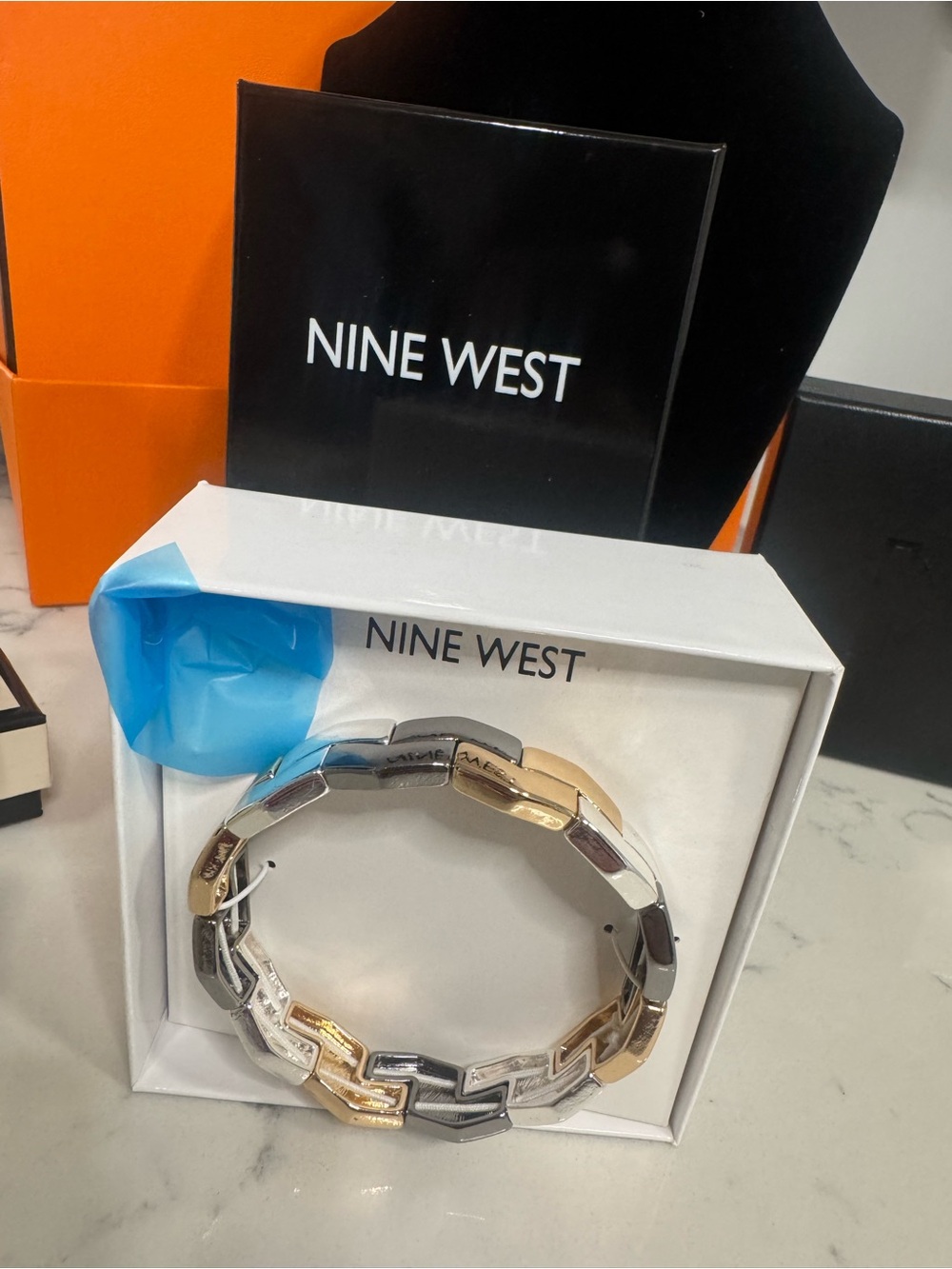 Nine West Tri-Tone Link Bracelet in Gold, Silver, Rose Gold